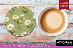 Daisy Flowers Round Coaster - Summer Coaster PNG Sublimation Product Image 1
