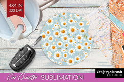 Daisy Flowers Car Coaster - Summer Coaster PNG Sublimation Product Image 1
