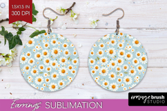 Daisy Flowers Round Earrings - Summer PNG Sublimation Product Image 1