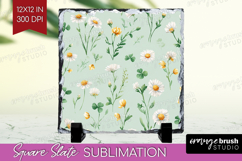 Daisy Flowers Slate PNG - Summer Square Slate Sublimation Product Image 1