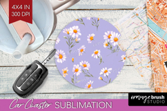 Daisy Flowers Car Coaster - Summer Coaster PNG Sublimation Product Image 1