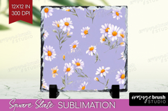 Daisy Flowers Slate PNG - Summer Square Slate Sublimation Product Image 1