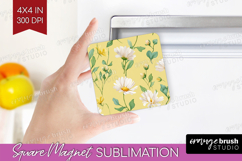 Daisy Flowers Magnet Sublimation - Summer Square Magnet PNG Product Image 1
