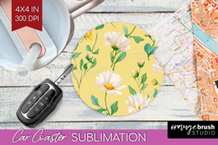 Daisy Flowers Car Coaster - Summer Coaster PNG Sublimation Product Image 1
