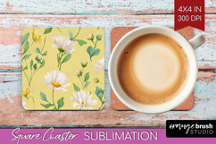 Daisy Flowers Square Coaster - Summer Coaster PNG Product Image 1