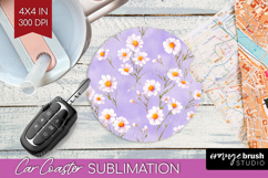 Daisy Flowers Car Coaster - Summer Coaster PNG Sublimation Product Image 1