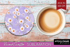 Daisy Flowers Round Coaster - Summer Coaster PNG Sublimation Product Image 1