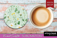 Daisy Flowers Round Coaster - Summer Coaster PNG Sublimation Product Image 1