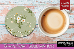 Daisy Flowers Round Coaster - Summer Coaster PNG Sublimation Product Image 1