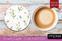 Daisy Flowers Round Coaster - Summer Coaster PNG Sublimation Product Image 1