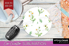 Daisy Flowers Car Coaster - Summer Coaster PNG Sublimation Product Image 1