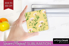Daisy Flowers Magnet Sublimation - Summer Square Magnet PNG Product Image 1