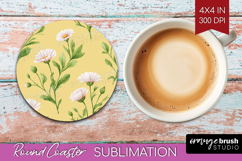 Daisy Flowers Round Coaster - Summer Coaster PNG Sublimation Product Image 1