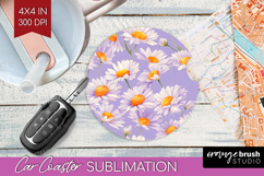 Daisy Flowers Car Coaster - Summer Coaster PNG Sublimation Product Image 1
