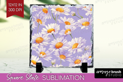 Daisy Flowers Slate PNG - Summer Square Slate Sublimation Product Image 1
