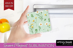Daisy Flowers Magnet Sublimation - Summer Square Magnet PNG Product Image 1