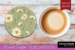Daisy Flowers Round Coaster - Summer Coaster PNG Sublimation Product Image 1