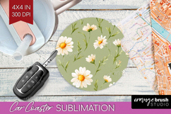 Daisy Flowers Car Coaster - Summer Coaster PNG Sublimation Product Image 1
