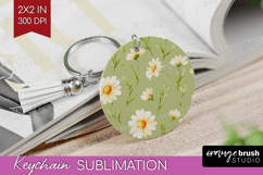 Daisy Flowers Keychain PNG - Summer Keychain Sublimation Product Image 1