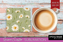 Daisy Flowers Square Coaster - Summer Coaster PNG Product Image 1