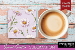Daisy Flowers Square Coaster - Summer Coaster PNG Product Image 1