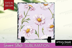 Daisy Flowers Slate PNG - Summer Square Slate Sublimation Product Image 1