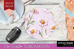 Daisy Flowers Car Coaster - Summer Coaster PNG Sublimation Product Image 1