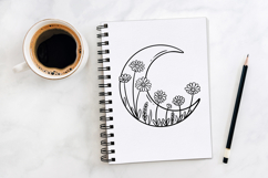 Daisy Flowers and Moon Wreath Flower Illustration Clipart Product Image 3