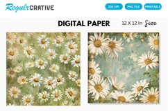 Vintage Daisy Flower Digital Paper, Daisy Vintage Background Product Image 1