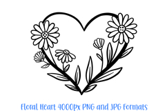 Daisy Wildflower Heart Wreath Flower Graphic Clipart PNG Illustration  Outline