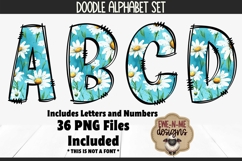 Blue Daisy Doodle Alphabet Numbers | White Daisy PNG Letters Product Image 1