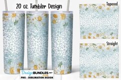 Daisy and Leopard Light Blue 20 oz Tumbler Sublimation Wrap Product Image 1