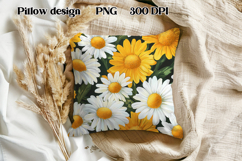 Daisy flower sublimation | Summer floral pillow PNG design Product Image 1