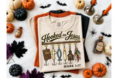 Hooked on Jesus Fishing PNG Tee Design Product Image 1
