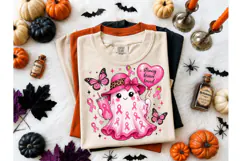 Breast Cancer Ghost Halloween PNG Tee Product Image 1