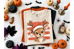 Christmas Reindeer Santa Hat PNG Tee Product Image 2