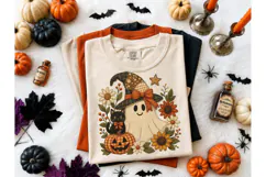 Halloween Ghost Witch Floral PNG Tee Product Image 2