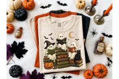 Halloween Ghost Reading Books PNG Tee Product Image 2