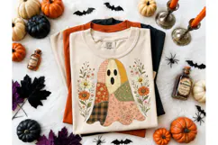 Patchwork Ghost Floral Halloween PNG Tee Product Image 2