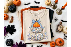Stacked Pumpkin Blue Bow PNG Tee Design Product Image 2