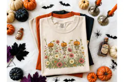 Dancing Pumpkin Skeleton Floral PNG Tee Product Image 1