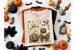 Halloween Ghost Pumpkin Bow PNG Tee Product Image 2