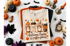 Autumn Leaves Coffee Ghost PNG Shirt Product Image 1