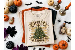 Merry & Bright Christmas Tree PNG Tee Product Image 2