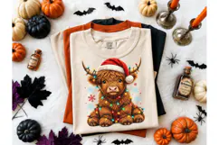 Christmas Highland Cow Santa PNG Tee Product Image 2