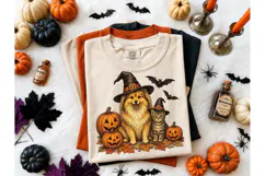 Halloween Dog Cat Witch Hat PNG Tee Product Image 2