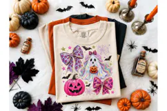 Halloween Ghost Bow Pumpkin PNG Tee Product Image 2
