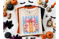 Patchwork Pumpkin Bow PNG Sublimation Product Image 1