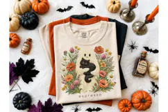 Ghost Black Cat Floral Halloween PNG Tee Product Image 2