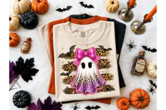 Leopard Ghost Bow Halloween PNG Tee Product Image 2